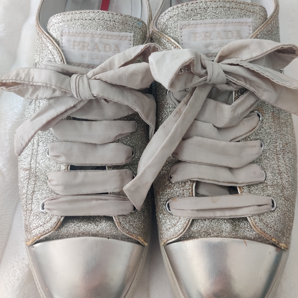 Authentic Prada Gold Glitter Sneakers - Picture 2 of 7